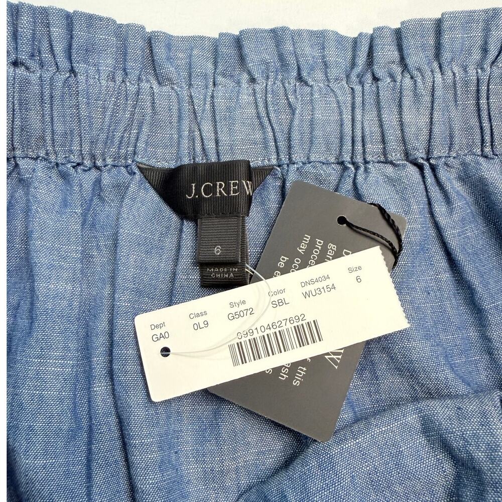 J. Crew Off Shoulder Chambray Top Womens 6 Blue Tie Sleeve Peasant Blouse NWT - Picture 3 of 7